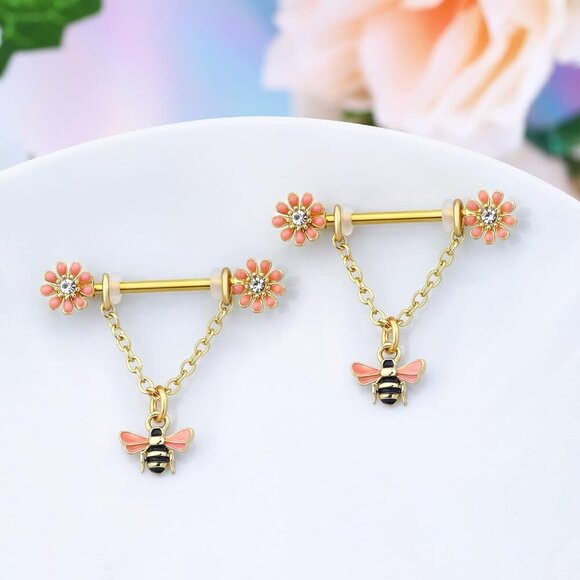 Nipple Shield Rings Metal 14G Dangle Rings Hypoallergenic Stylish Jewelry - Picture 3 of 6